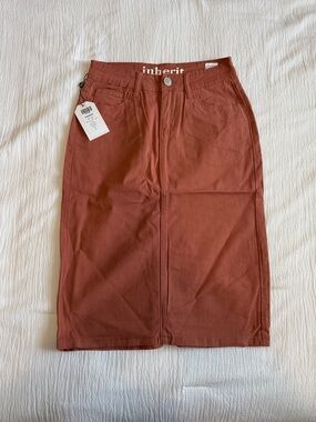 Inherit Rust-Red Midi Pencil Skirt